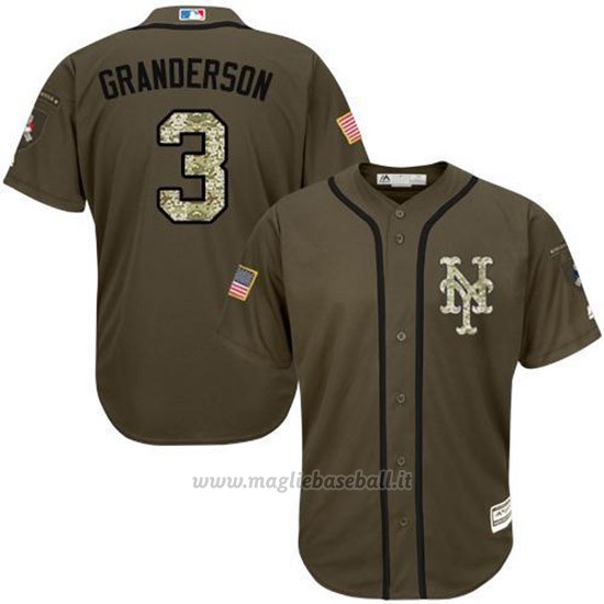Maglia Baseball Uomo New York Mets 3 Curtis Granderson Verde Salute To Service